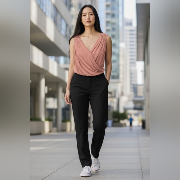 BCBGeneration Summer Top Asymmetrical V-front L Rose Tan color Sz M - Picture 5 of 16